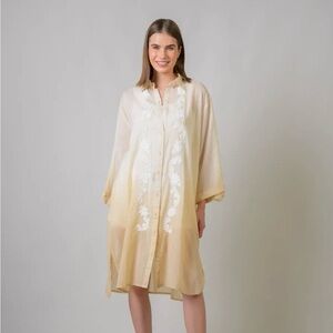 Cream Embroidered Button-Down Tunic Shirt